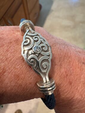 Silver-Tone Filigree Bracelet with Clear Crystal Accent - Women Jewelry